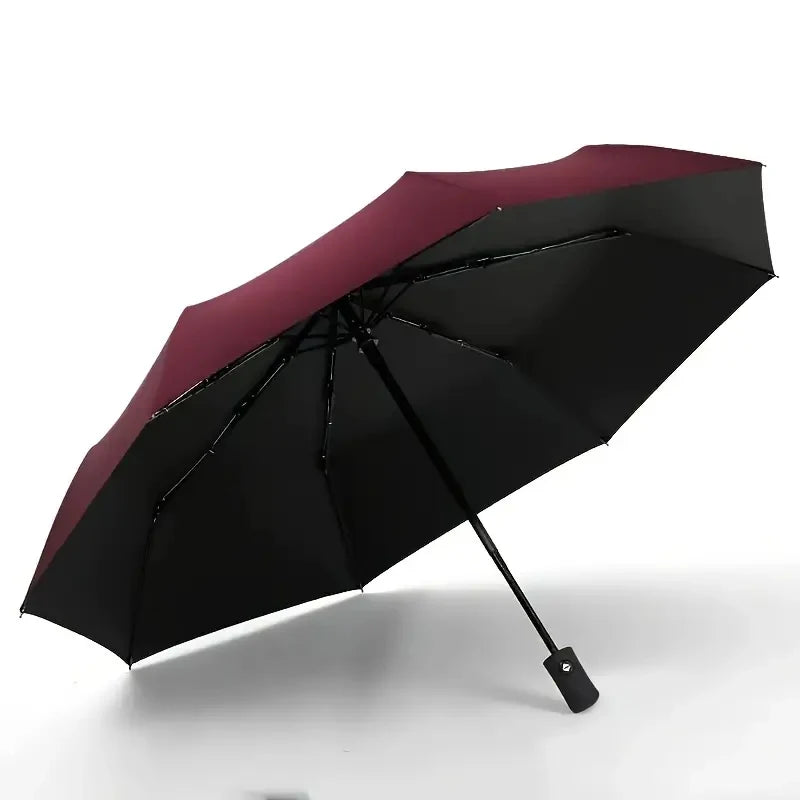8-Rib Auto Folding Umbrella One-Touch Open/Close – Unisex Folding Umbrella Qst Burgundy 8K Iron