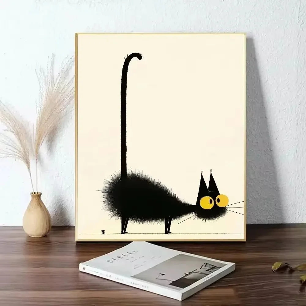 Peeping Black Cat Canvas Wall Art – Funny Minimalist Poster