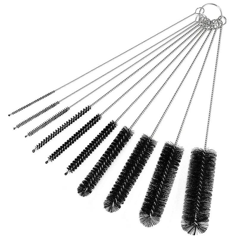 10-Piece Stainless Steel Straw & Pipe Cleaning Brush Set Cleaning Brush Set Qst 10pcs B Black