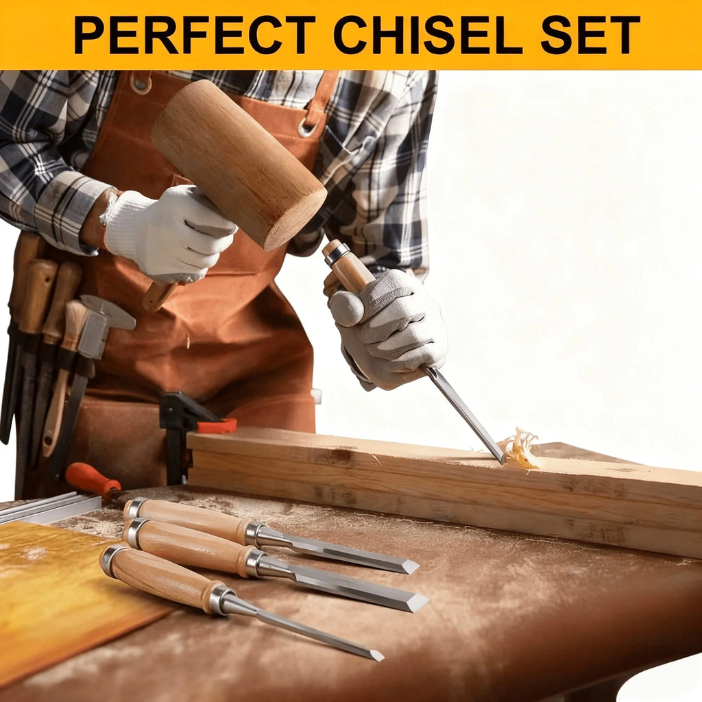 4-Piece Woodworking Chisel Set | Chrome Vanadium Steel Blades Woodworking Chisel Set Qme