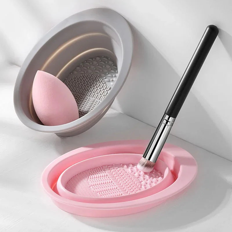 Foldable Silicone Makeup Brush Cleaner Bowl & Cleaning Mat Makeup Brush Cleaner Qme