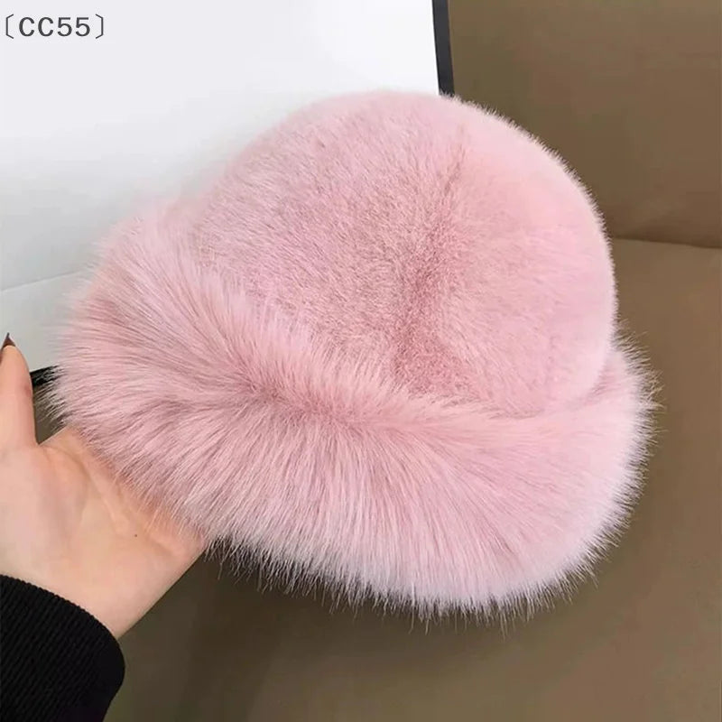 Women's Fluffy Plush Fur Hat – Warm Brimless Winter Cap Winter Plush Hat Qst
