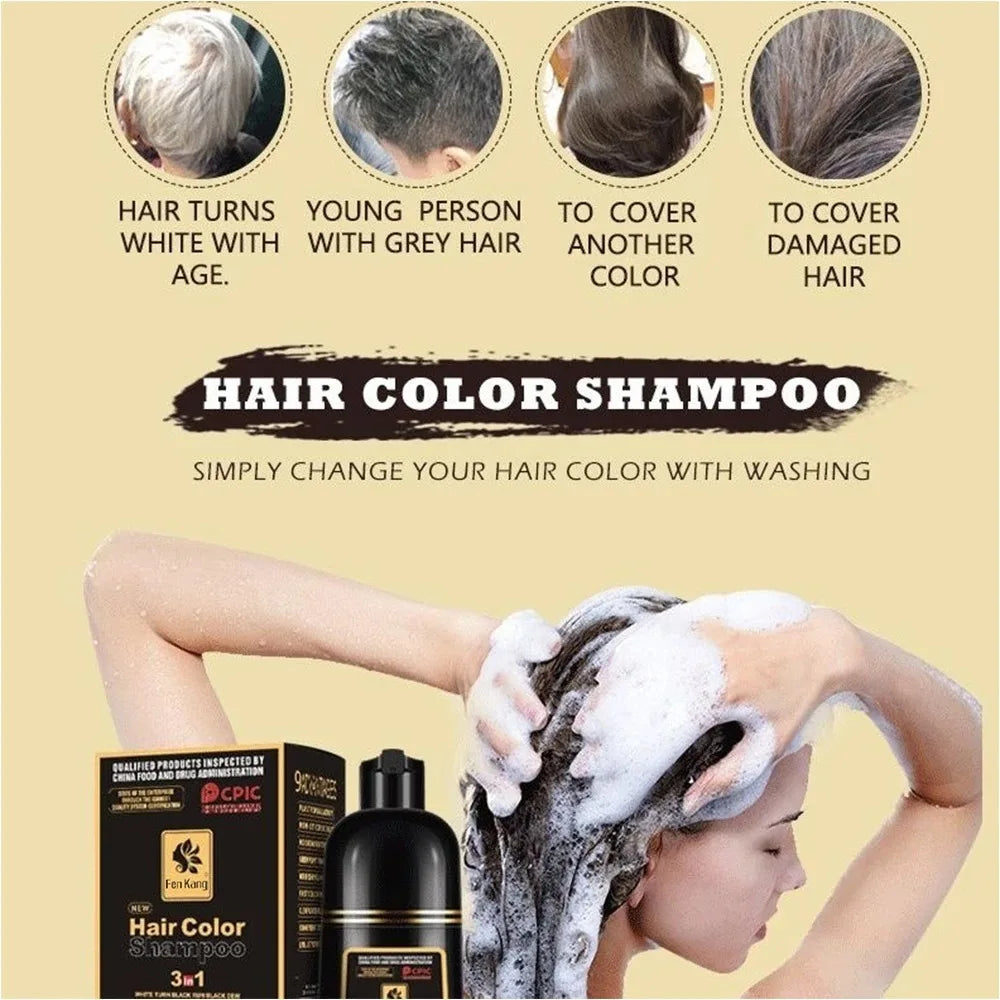 REAROYA Black Hair Dye Shampoo – Natural Plant Formula 500ml Hair Dye Shampoo Qst