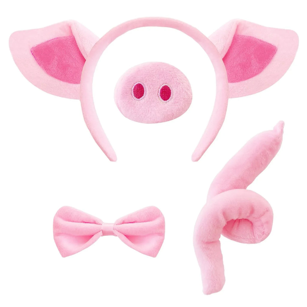 Pig Costume Set – Ears Headband, Nose, Tail & Bow Tie Animal Costume Set Qme