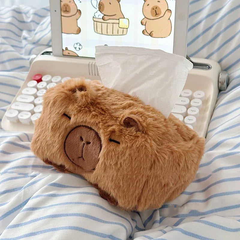 Capybara Plush Tissue Box Cover – Cute Cartoon Home Decor Gift Plush Tissue Box Cover Qme