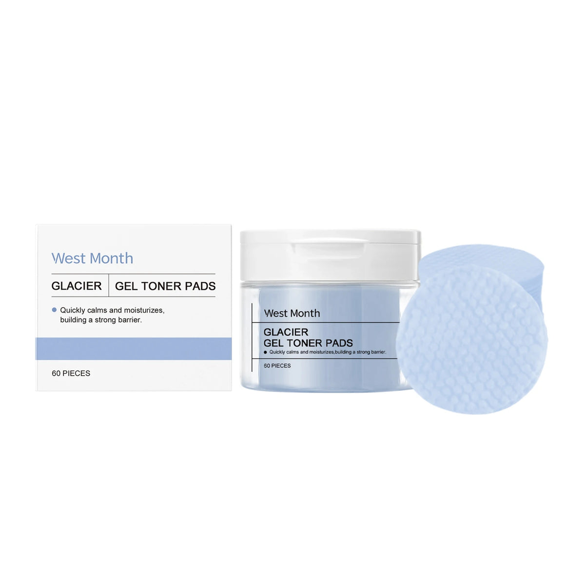 West Month Hyaluronic Acid Toner Pads – 60pcs Deep Hydration Toner Pads Qst Glacier