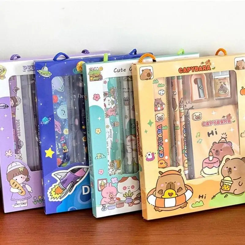 Cute Capybara Kawaii Stationery Set – Eraser & Sharpener Kawaii Stationery Set Qme