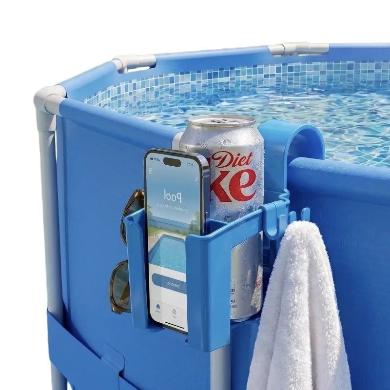 Multi-Function Pool Caddy Cup Holder Phone Stand & Towel Hook Pool Caddy Organizer Qme Blue