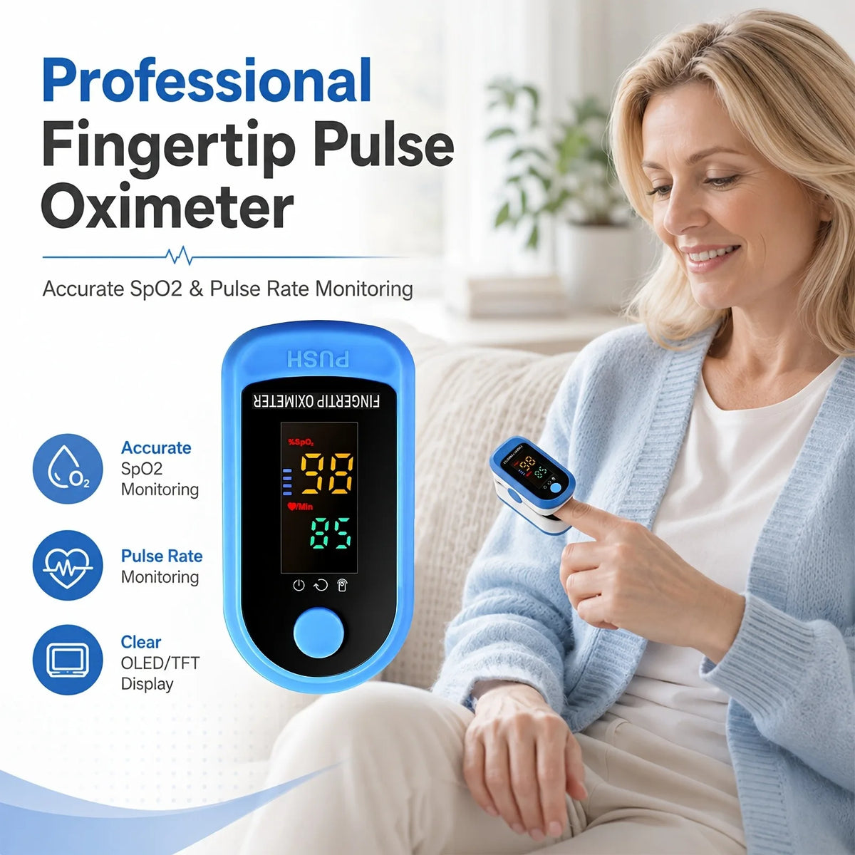KTS Fingertip Pulse Oximeter – SpO2 & Pulse Monitor with Lanyard Pulse Oximeter Qst