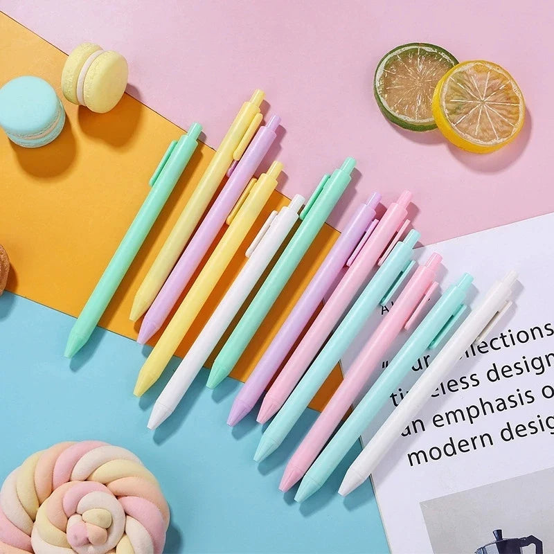 6-Pack Macaron Retractable Gel Pens | 0.5mm Quick-Dry Black Ink Gel Pen Set Qme
