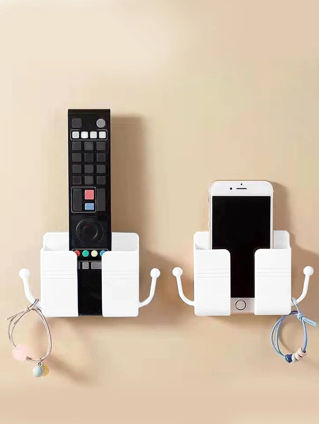 Wall-Mounted Remote Control & Phone Storage Box with Hook Wall Storage Organizer Qme