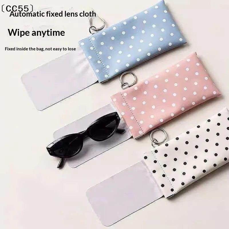 Polka Dot Eyeglass Pouch with Keychain – Soft PU Glasses Case Eyeglass Pouch Qst