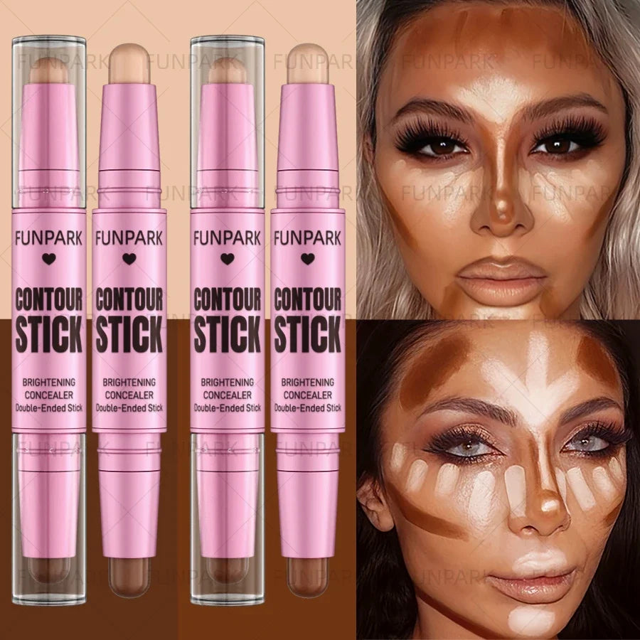 Double-Ended Highlight & Contour Stick – 3D Face Sculpting Contour Highlight Stick Qme