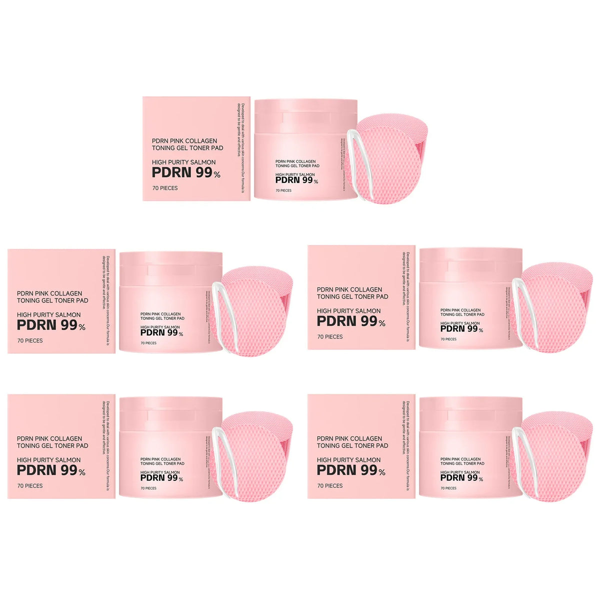 PDRN Pink Collagen Toning Gel Toner Pads – Hydrate & Refine Pores Toner Pads Qme 5 x 70pcs boxed