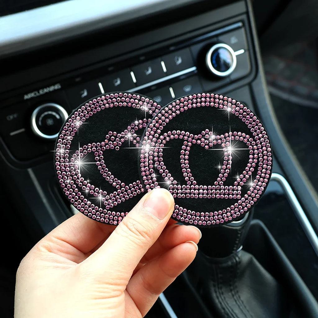 Diamond Car Cup Holder Pads Anti-Slip Interior Decor – 2 Pack Car Interior Accessory Qme Pink