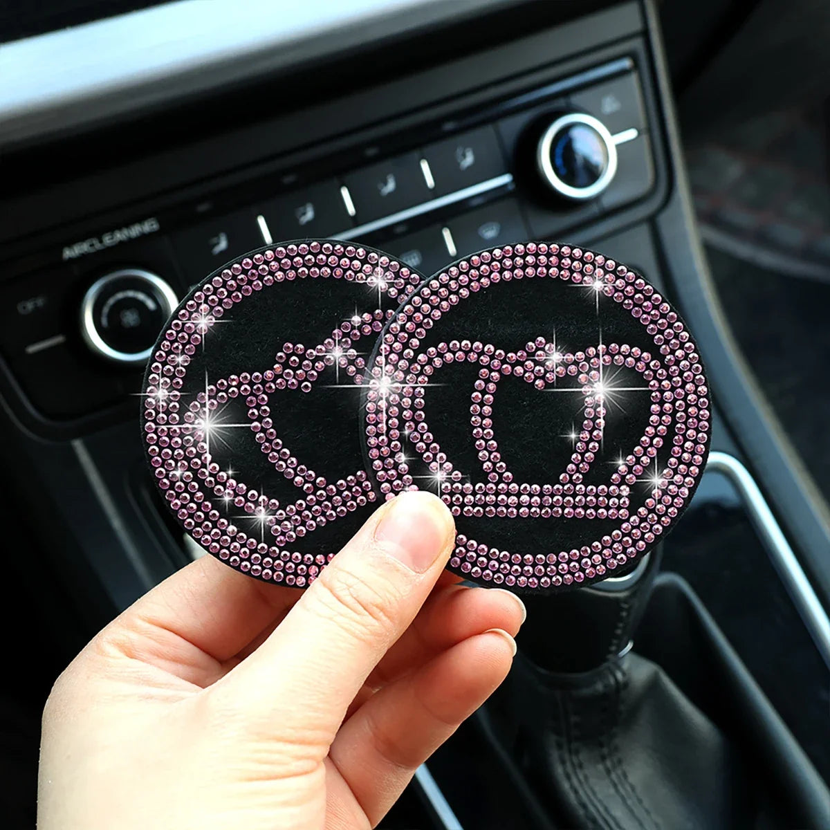 Diamond Car Cup Holder Pads Anti-Slip Interior Decor – 2 Pack Car Interior Accessory Qme Pink