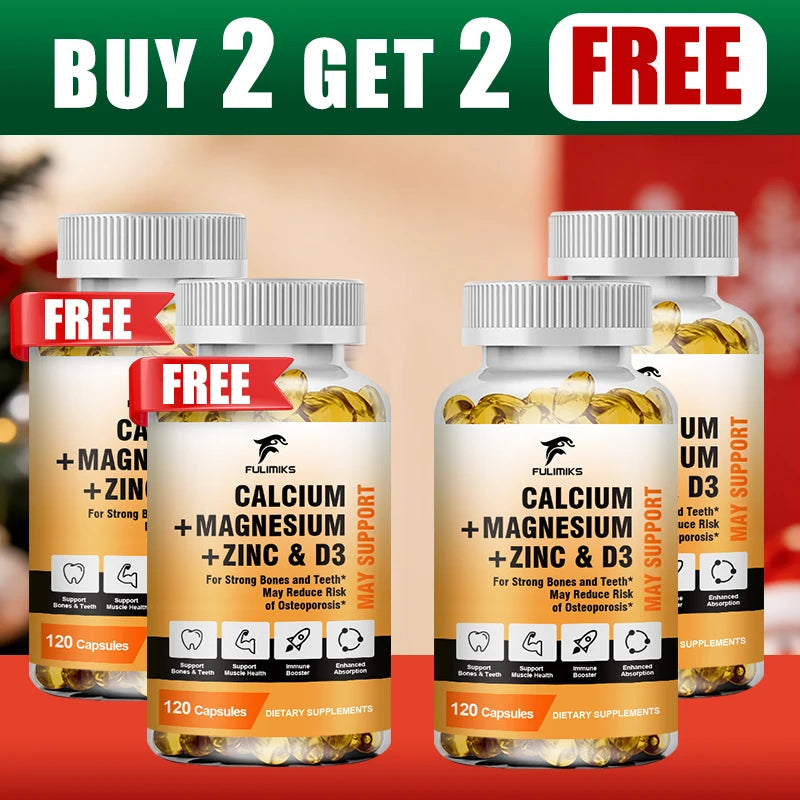 Calcium Magnesium Zinc + D3 Capsules | Bone & Sleep Support Mineral Supplement Qst