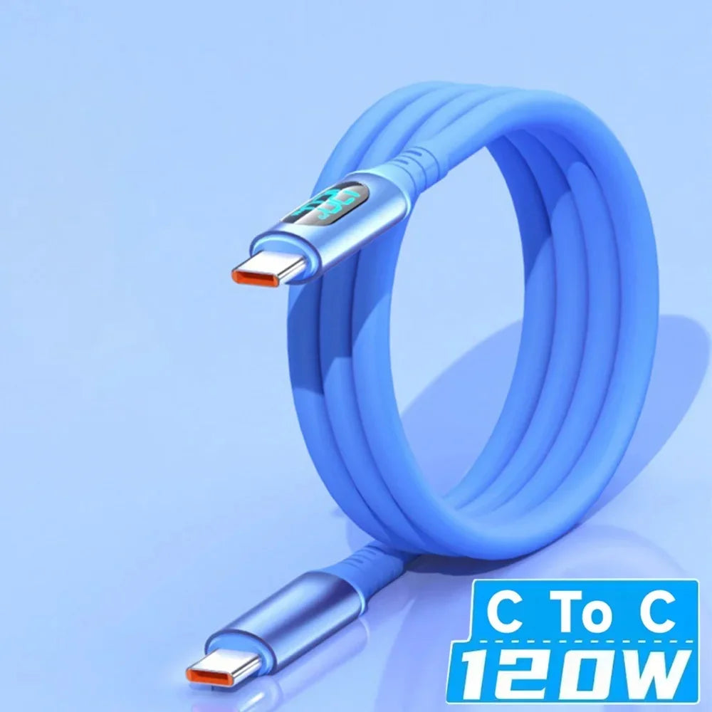 USB-C 120W Fast Charging Cable with LED Digital Display USB-C Charging Cable Qme Type C to Type C 1 2m