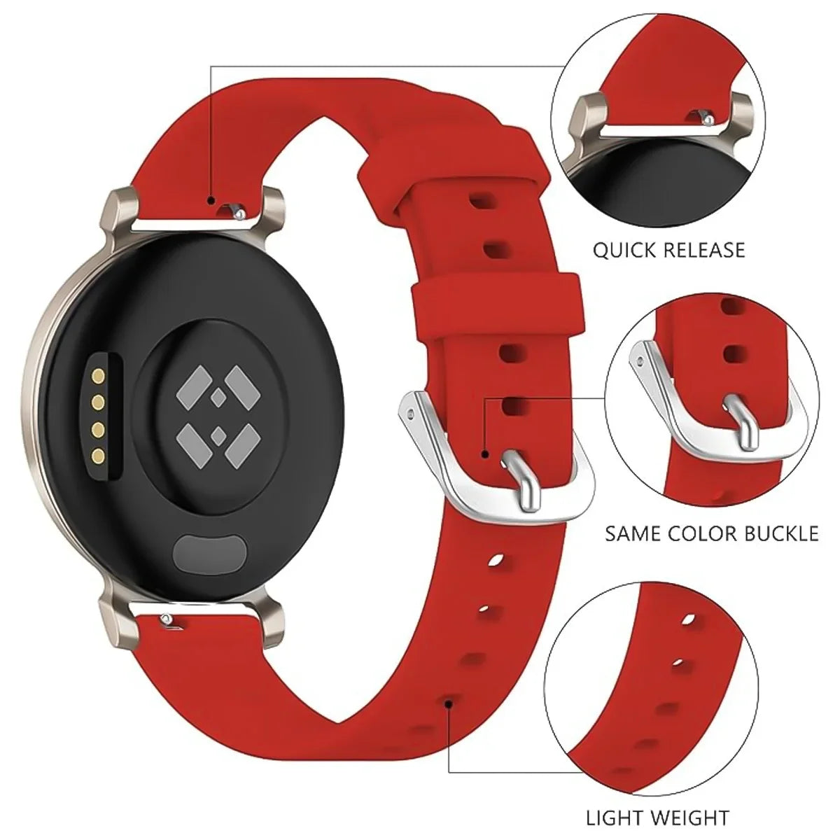 Garmin Lily 2 Silicone Watch Strap | Soft Replacement Band Silicone Watch Strap Qme