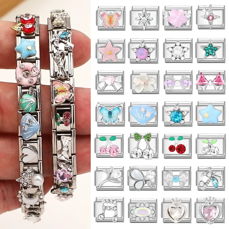 Zircon Stars Shell Butterfly Italian Charm Links – 39 Colors Italian Charm Links Qme