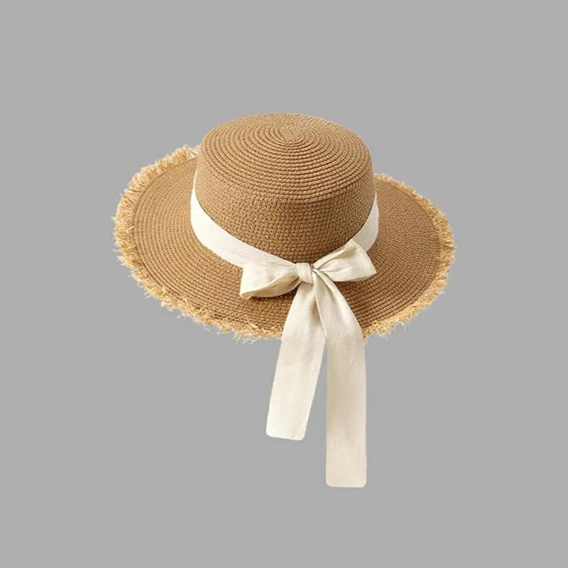 Women's Wide-Brim Straw Beach Hat – Floral Lace Bow Sun Hat Straw Sun Hat Qst E one size