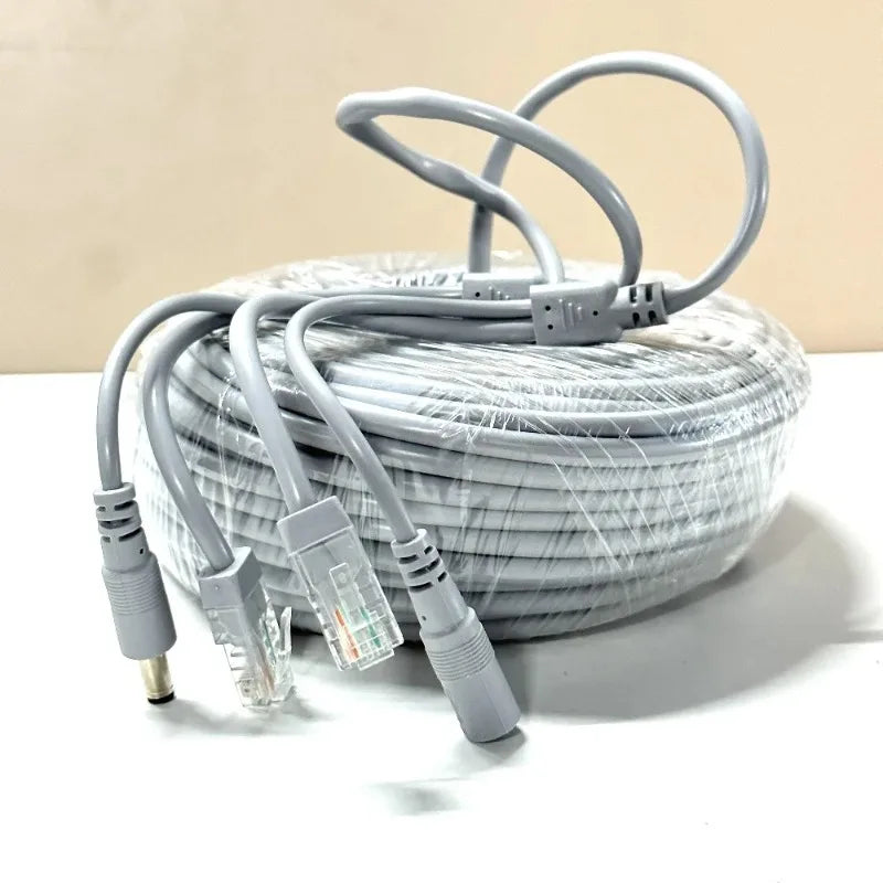 RJ45 DC 12V 2-in-1 Power LAN Cable for IP Security Cameras Security Camera Cable Qme Gray Color 5M