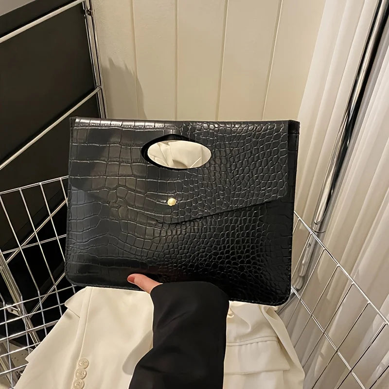 Minimalist Crocodile-Pattern Faux Leather Handbag | Trendy Faux Leather Handbag Qme