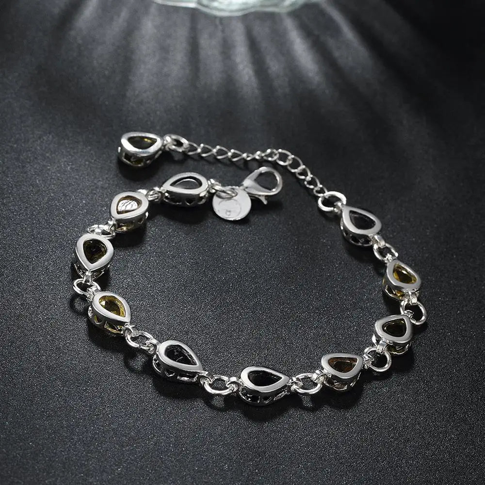 925 Sterling Silver Zircon Crystal Charm Bracelet | Qme Charm Bracelet Qme