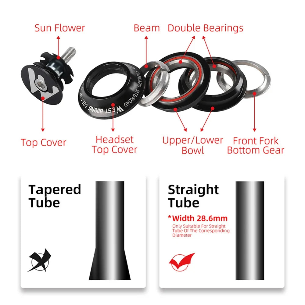West Biking MTB Bicycle Headset Double Bearing 44mm Straight Bicycle Headset Qme