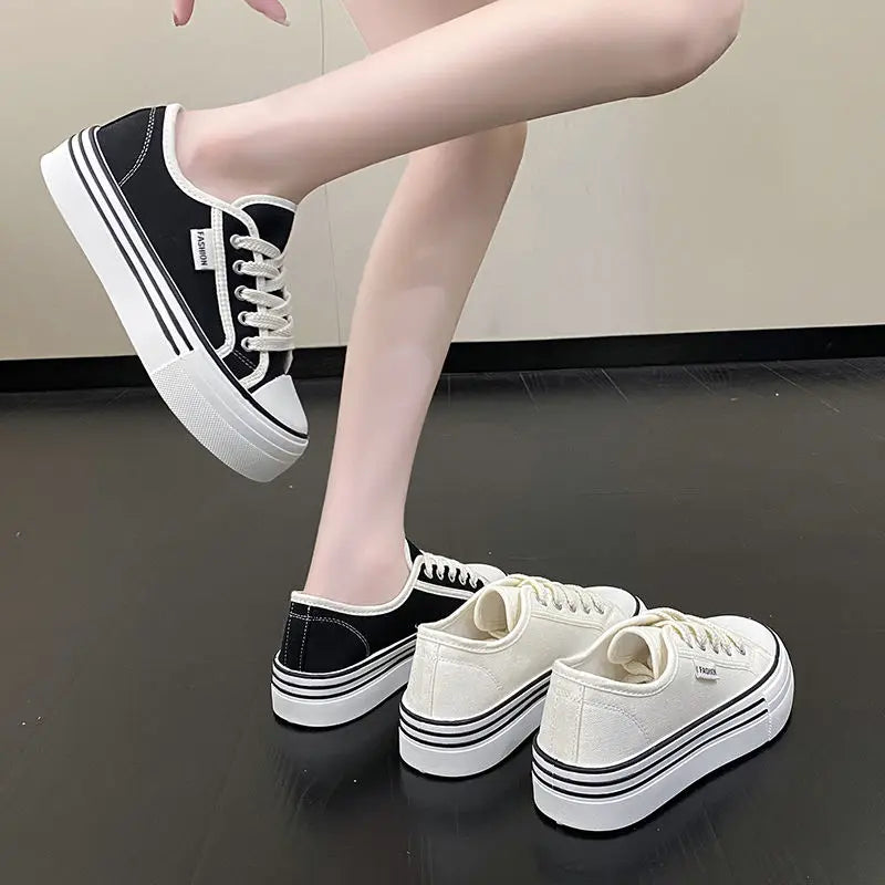 Women's Low Top Canvas Sneakers – Breathable Casual Flats Canvas Sneakers Qst
