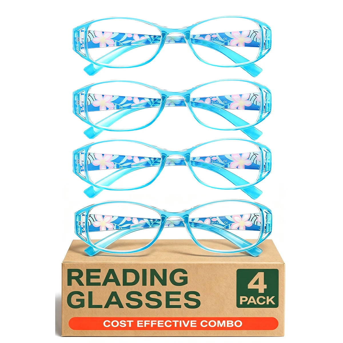 Women's Blue Light Blocking Reading Glasses UV Protection 4 Pack Reading Glasses Qst 4pcs-Blue +100