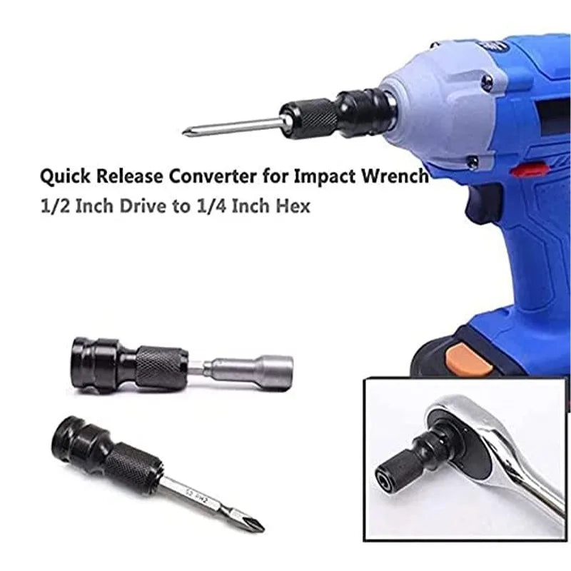 Impact Wrench Drill Adapter 1/2" to 1/4" Hex Converter Bit Power Tool Adapter Qme
