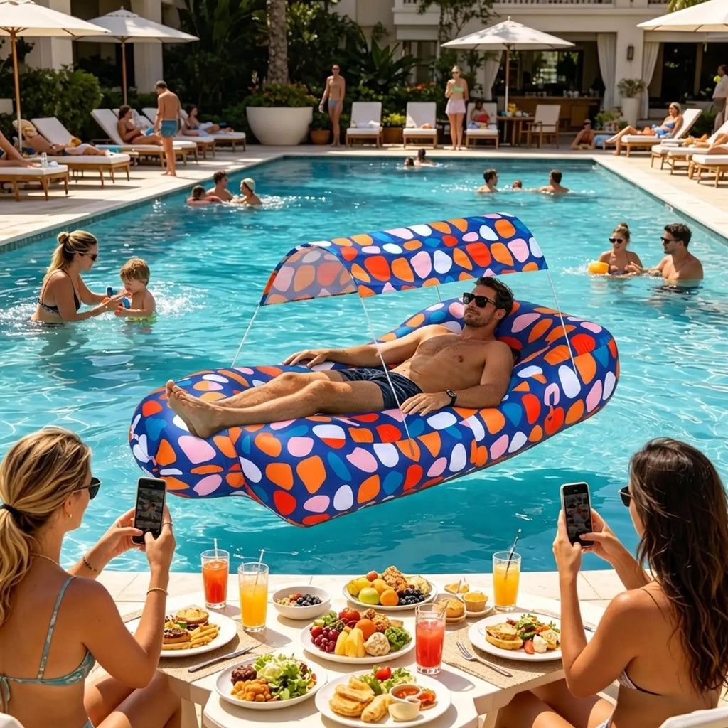 Beach Inflatable Air Lounger with Sun Shade | Portable Sofa Inflatable Lounger Qme