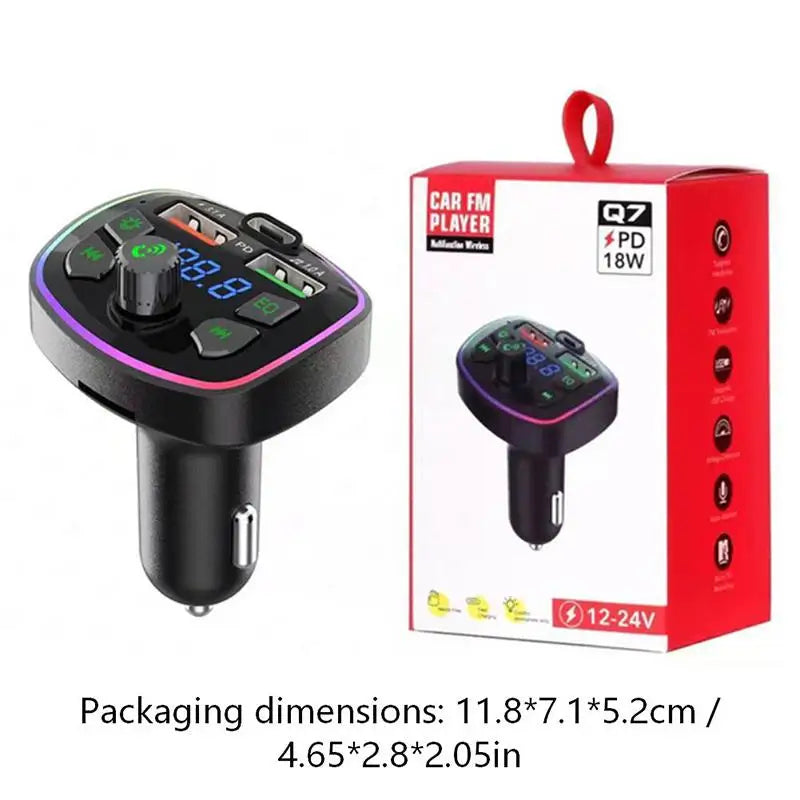 Bluetooth 5.0 Car FM Transmitter PD 18W Type-C Dual USB Charger Car FM Transmitter Qme