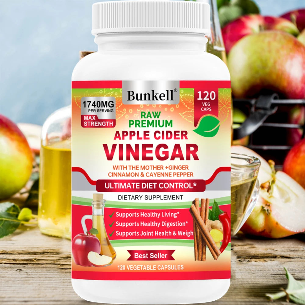 Apple Cider Vinegar Capsules 1740mg | Cinnamon Ginger Cayenne Dietary Supplement Qst