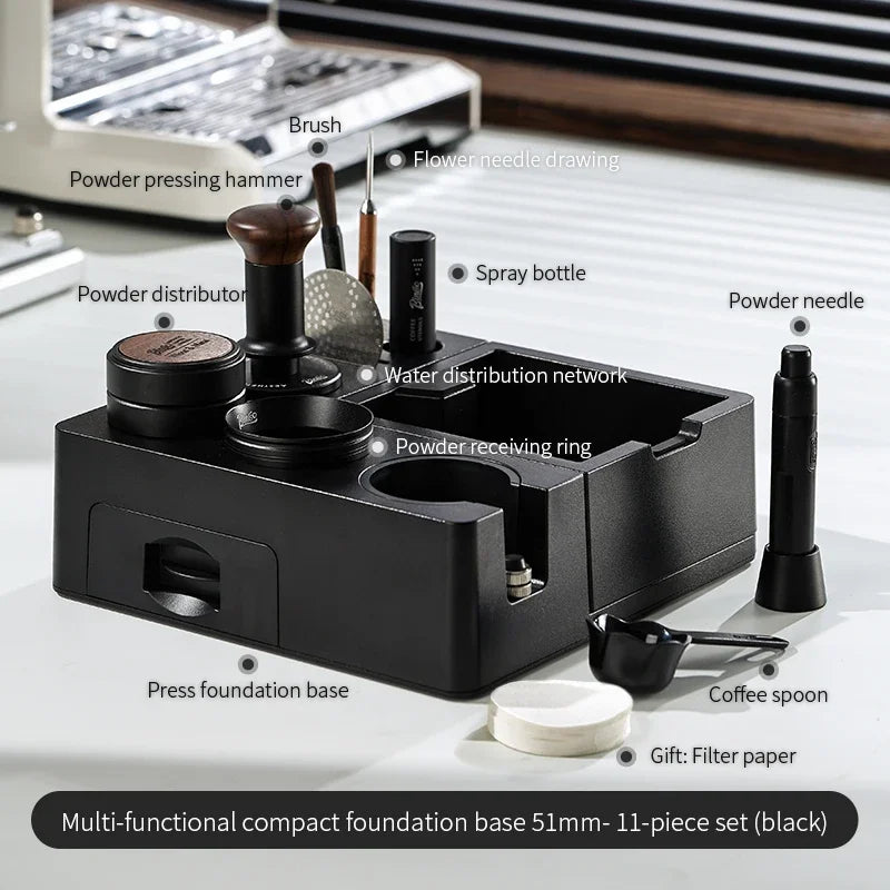 Bincoo 51–58mm Tamper Station & Portafilter Holder | Barista Kit Espresso Tamper Station Qst 51MM black 11pcs set
