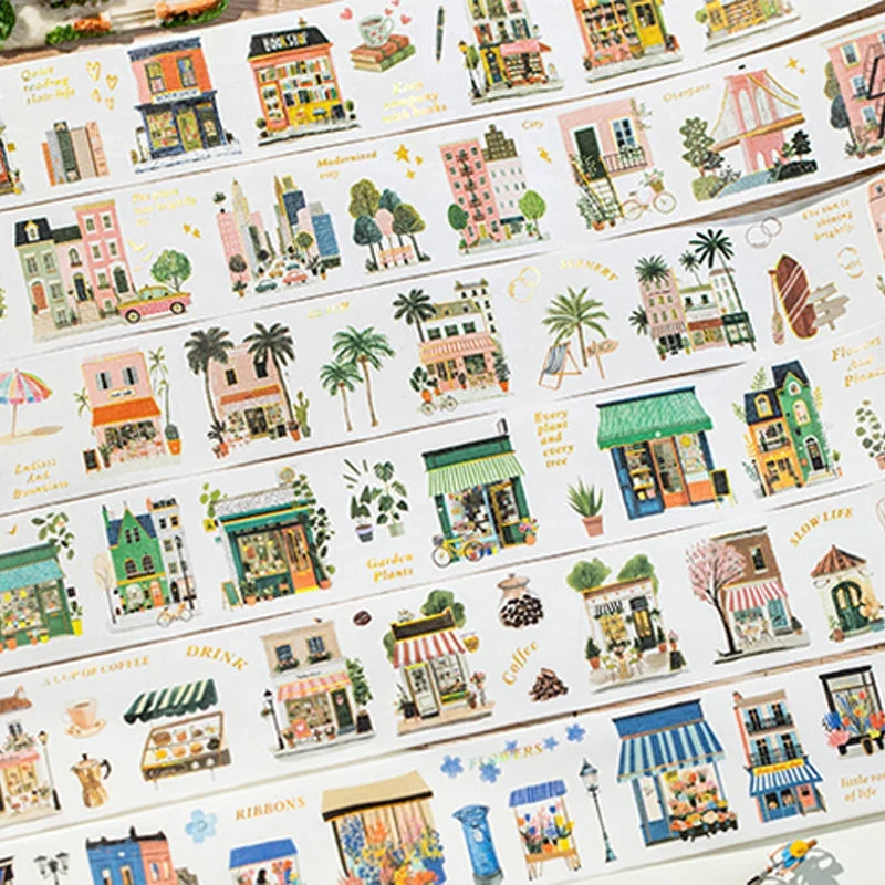 European Town Streetscape Washi Tape – Vintage House Pattern Decorative Washi Tape Qme