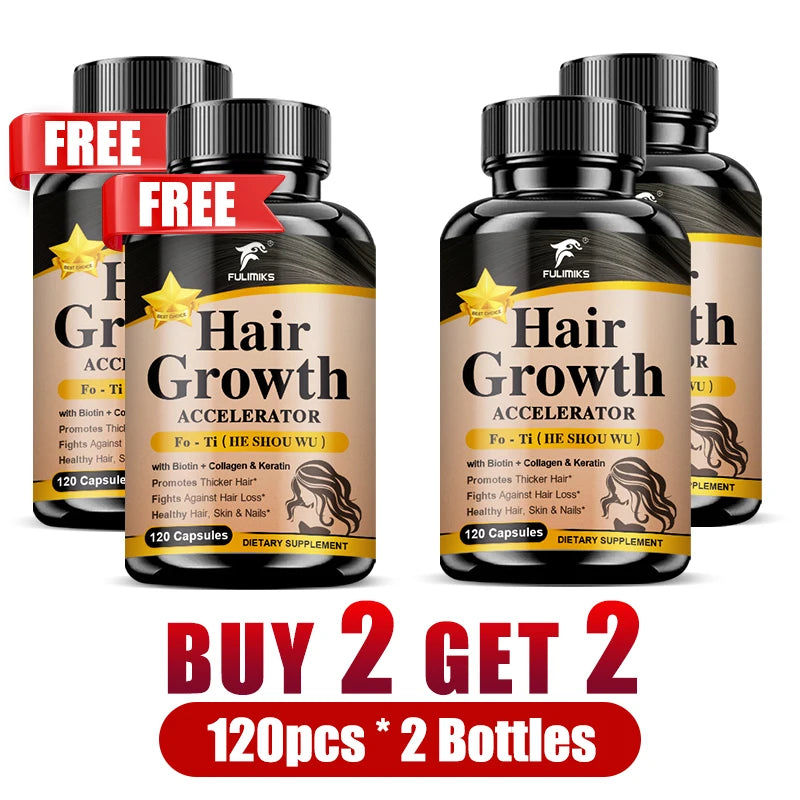 Hair Growth Supplement Capsules – Fo-Ti Root & Ginger Extract Hair Growth Supplement Qst 4 Bottles-120pcs