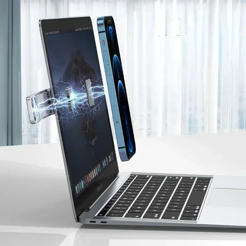 Magnetic Laptop Side Mount Phone Holder – Aluminum Clip Laptop Phone Mount Qme