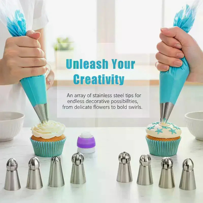 Cake Decorating Piping Tips Set – Beginner Baking Kit Piping Tips Set Qme