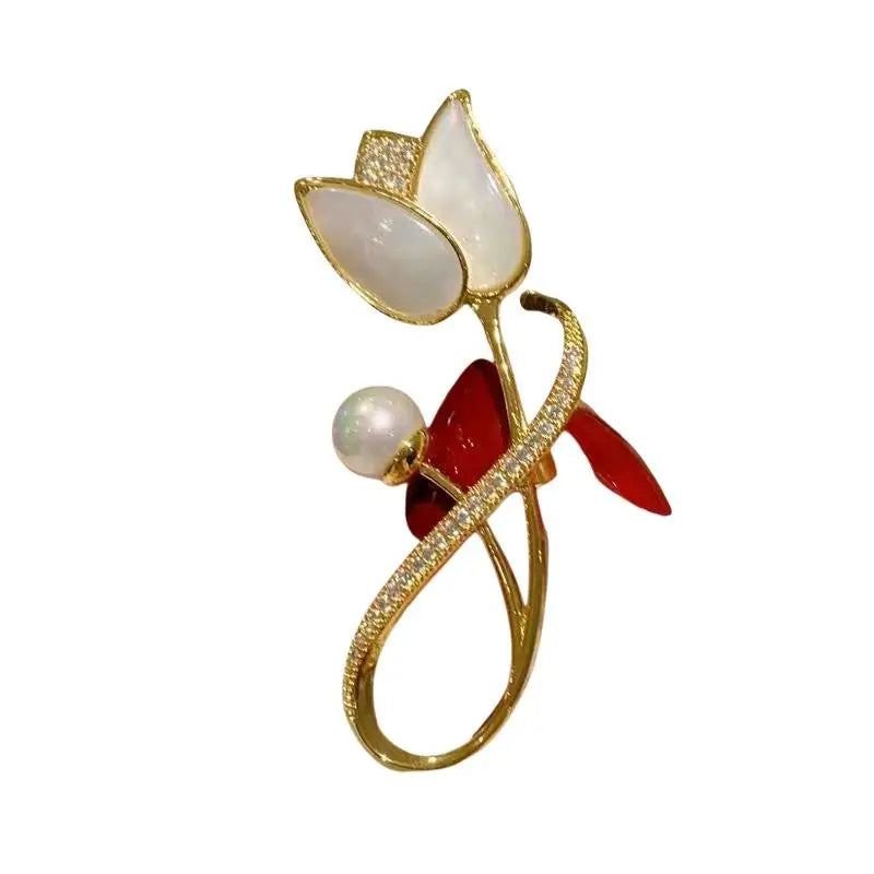 Rose Crystal Pearl Brooch | Elegant Floral Lapel Pin Floral Lapel Brooch Qme