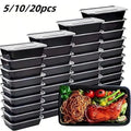 Black Rectangular Meal Prep Containers with Lids | 5 or 10 Pack Meal Prep Containers Qme black 5pcs
