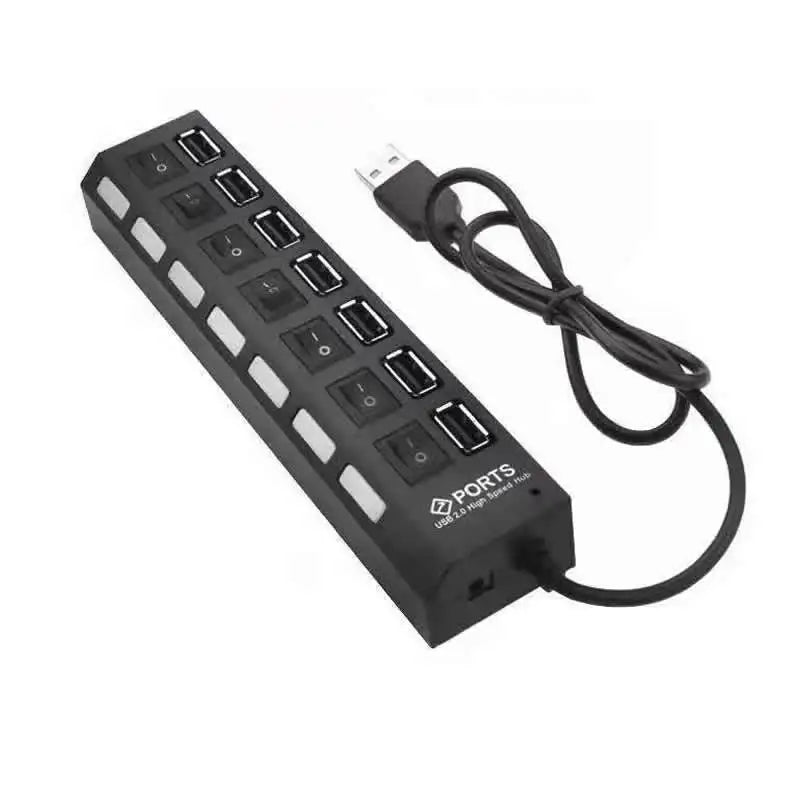 USB 2.0 Hub Splitter 4 & 7 Port with Switch for Laptop & PC USB Hub Splitter Qme 7port-Black