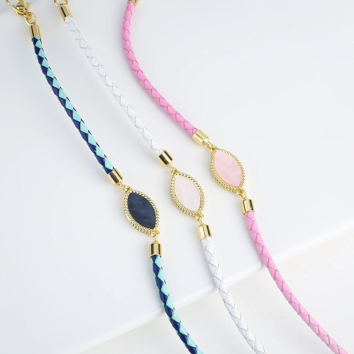 Geometric Leather Rope Braided Shell Bracelet Set of 3 Braided Bracelet Set Qme