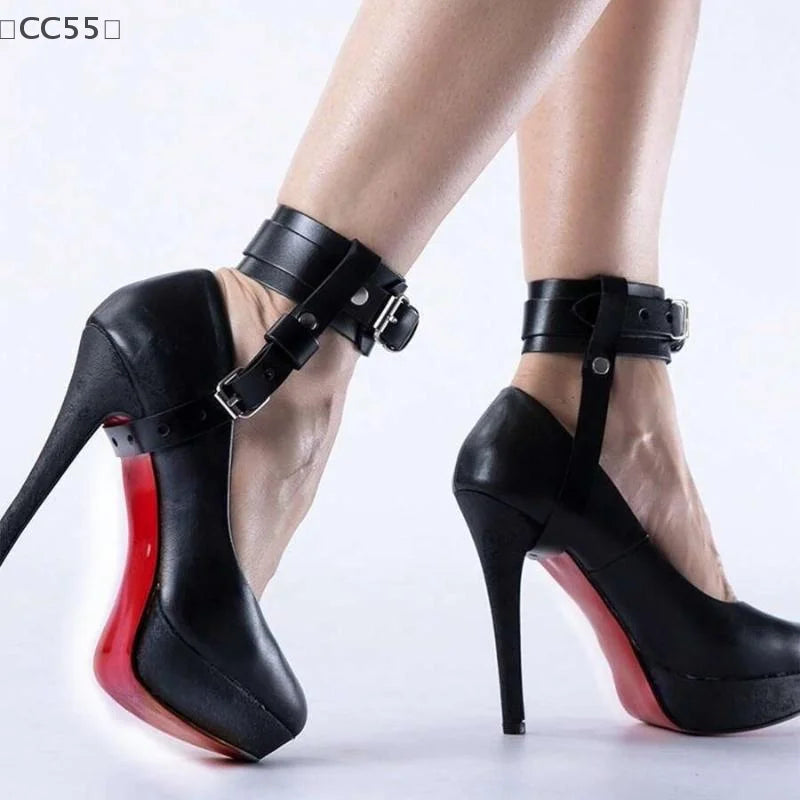 2PCS Punk Gothic PU Leather Ankle Harness Adjustable Buckle Straps Ankle Harness Straps Qst