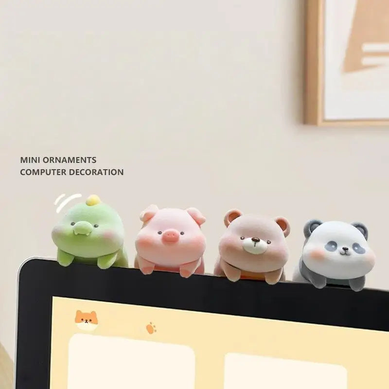 Flocking Animal Monitor Topper Panda Dog Desk Ornament Desk Ornament Qme