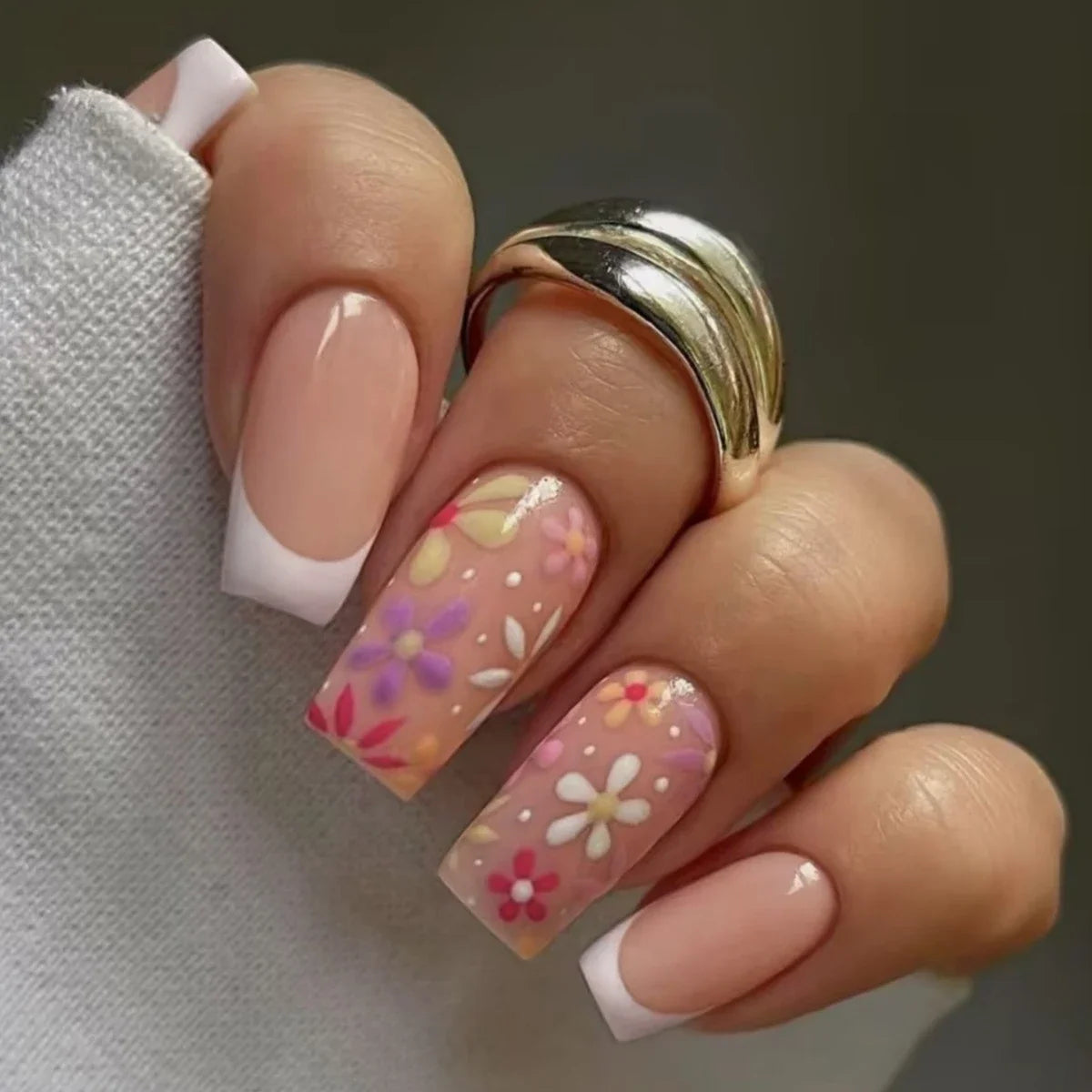 French Almond Press-On Nails | Leopard Rhinestone Tips 24pcs Press-On Nail Tips Qme TY-462
