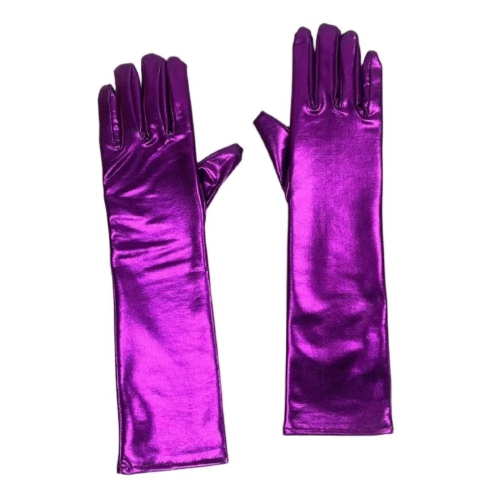 Women's Shiny Patent Leather Long Gloves – Sun Protection Long Fashion Gloves Qme Purple