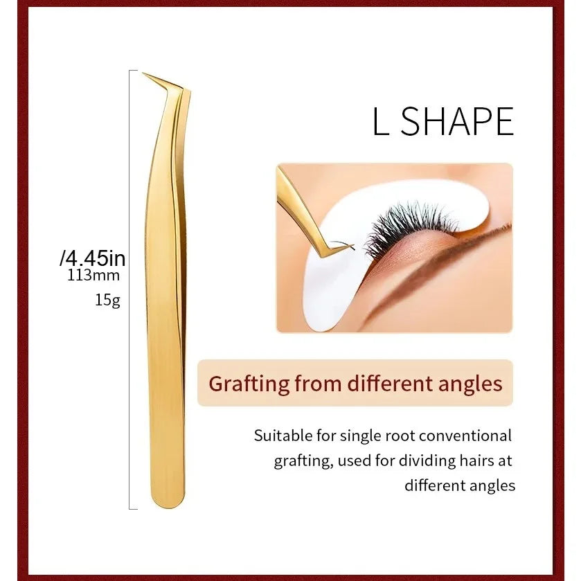 Stainless Steel Tweezers – Lash Extension & Nail Art Tool Lash & Nail Tweezers Qme Gold L Shape