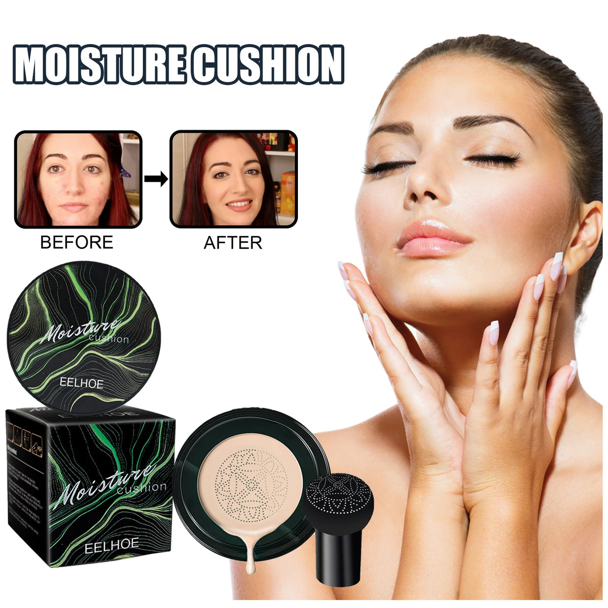 Eelhoe Mushroom Head Air Cushion BB Cream – Waterproof Foundation BB Cream Foundation Qst